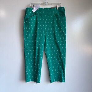 NWT CHICO'S Perfect Stretch Slim Capri Pants Size 2.5 = US Sz 14 Green Sailboat